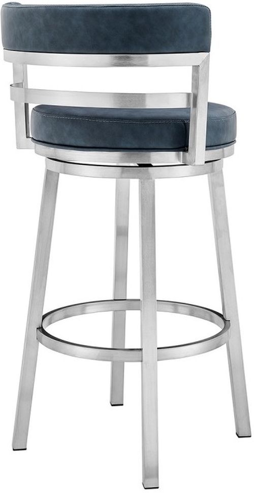 Armen Living Madrid Brushed Stainless Steel/Vintage Blue Swivel Counter Stool-3