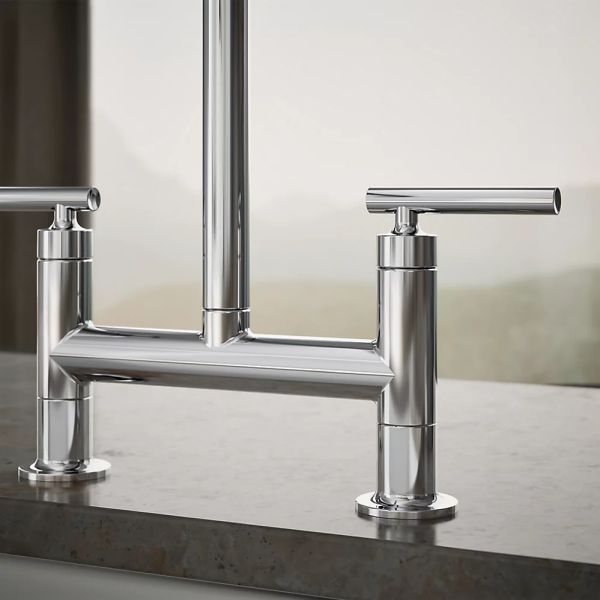 KOHLER® Purist® Polished Chrome 2-Hole Bridge Kitchen Sink Faucet-4