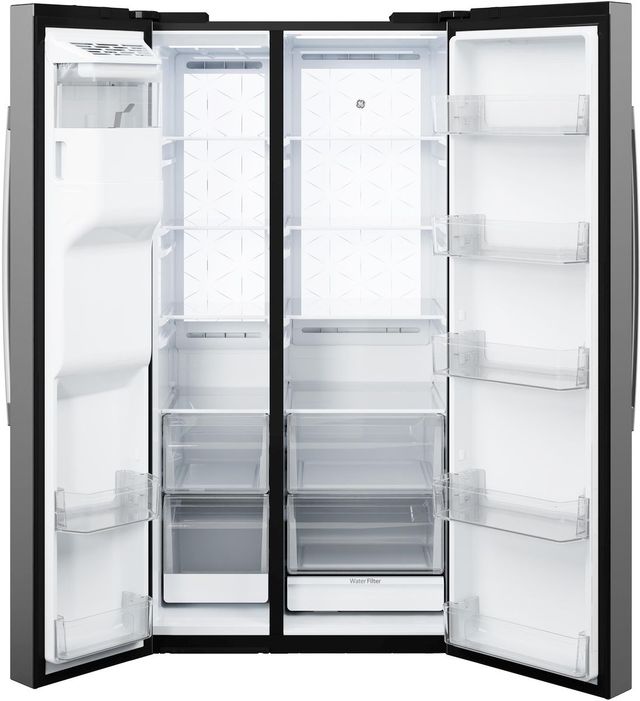 GE® 36" 27.7 Cu. Ft. Fingerprint Resistant Stainless Side-By-Side Refrigerator with LED Light Walls and Extra Tall Dispenser-1