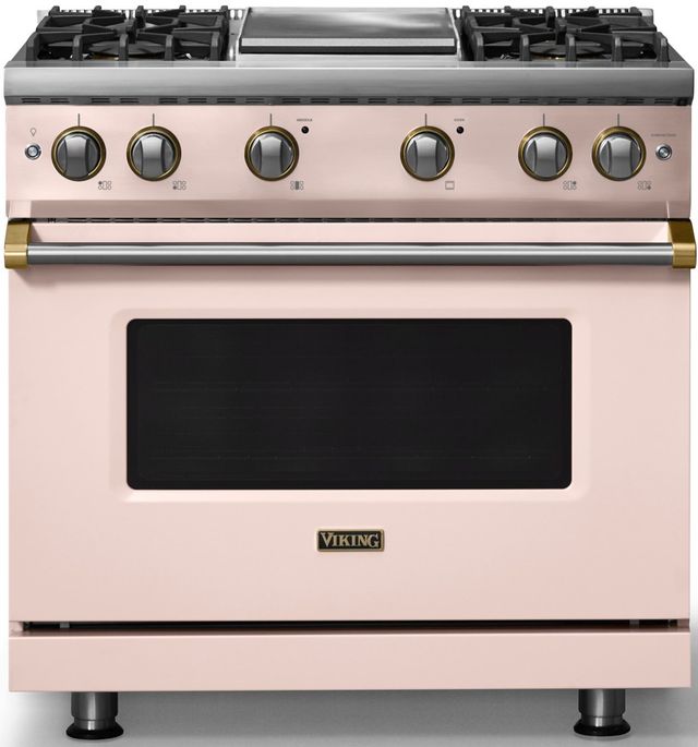 Viking® 5 Series 36" Blush Pro Style Gas (NG) Range with Brushed Brass Trim-0