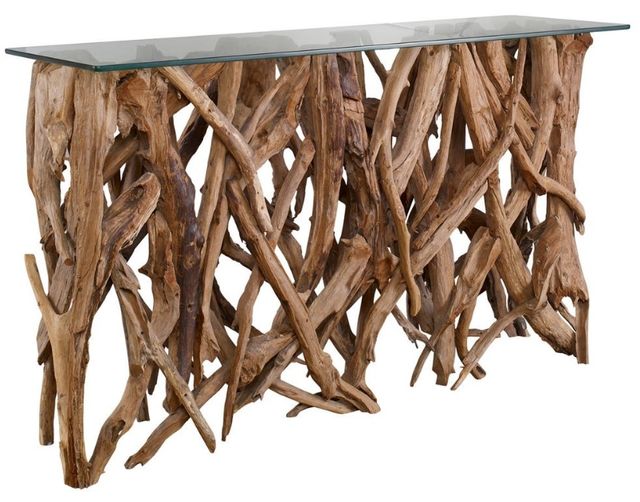 Uttermost® Glass Top Console Table with Natural Base-0