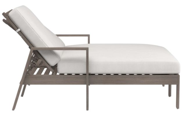 Sunset West Laguna Driftwood Aluminum Outdoor Double Chaise with Canvas Flax Cushion-1