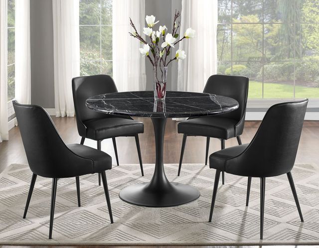 Steve Silver Co. Colfax 45" Round Black Marquina Marble Top with Black Base Dining Table-2