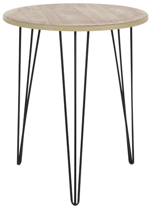 Deco Marche Brown Accent Table with Black Hairpin Base-0