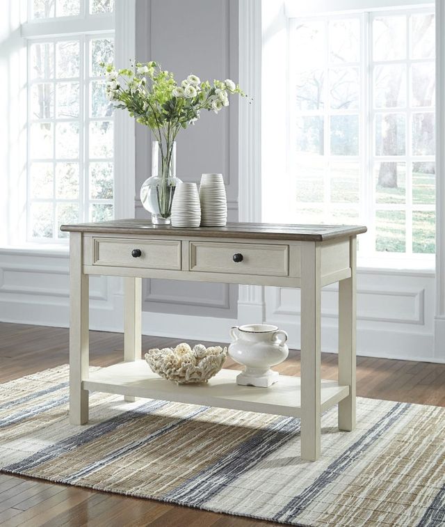 Signature Design by Ashley® Bolanburg Weathered Oak Sofa Table with Antique White Base-2