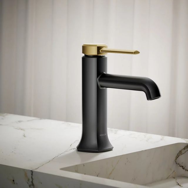 KOHLER® Occasion® Matte Black with Brushed Moderne Brass Single-Handle Bathroom Sink Faucet-3