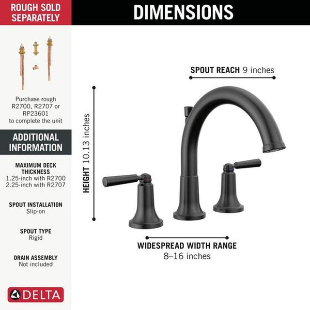 Delta Saylor® Matte Black Roman Tub Trim-3