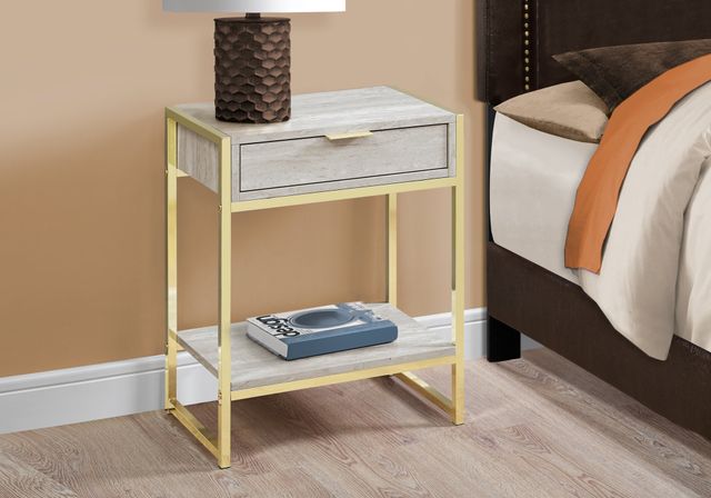 Monarch Specialties Inc. Beige Marble 24"H Gold Metal Accent Table with Shelf-1