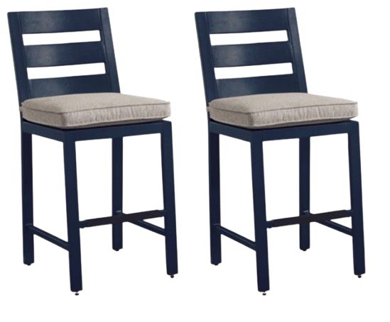 Signature Design by Ashley® East Beach Beige/Navy Blue Fabric/Wooden Outdoor Barstool-0