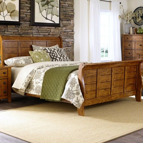 Liberty Furniture Grandpas Cabin Aged Oak 93" King Sleigh Bed-1