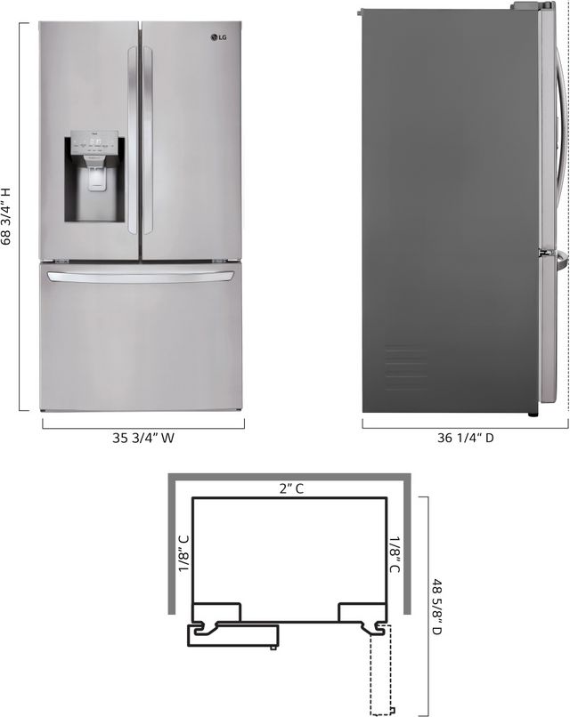 LG 36" 27.7 Cu. Ft. PrintProof™ Stainless Steel Freestanding French Door Refrigerator-12