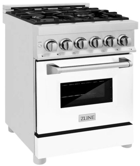 ZLINE Legacy 24" Stainless Steel Pro Style Dual Fuel Range with 4 Burner Gas Cooktop and Electric Convection Oven in White Matte Door-2