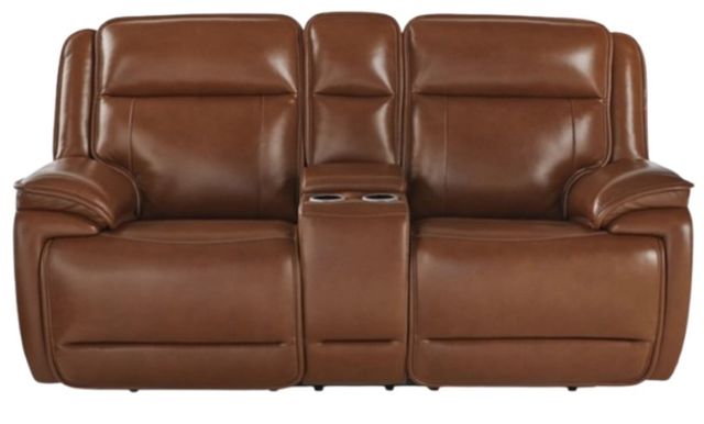 Signature Design by Ashley® Healy Pier Chocolate Leather Power Reclining Loveseat with Console and Adjustable Headrest-1