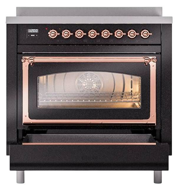 Ilve® Nostalgie II Noblesse 36'' Glossy Black Pro Style Induction Range with Copper Trim-3