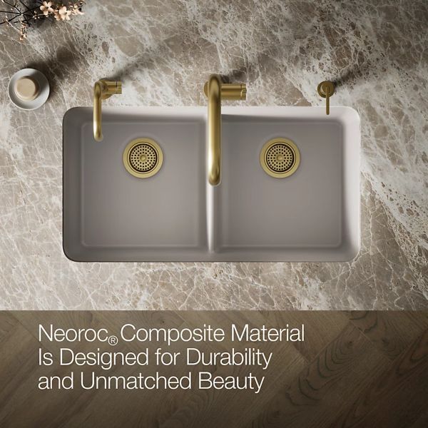 KOHLER® Cairn® Matte Taupe 34" Undermount Double-Bowl Kitchen Sink-4