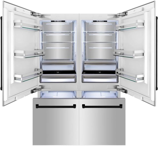 ZLINE Autograph Edition 60" 32.2 Cu. Ft. Stainless Steel Built In French Door Refrigerator with Water Dispenser and Ice Maker in Matte Black Accents-1