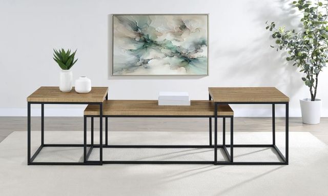Coaster® Straden 3-Piece Mango Engineered Wood Coffee Table Set with Black Metal Base-1