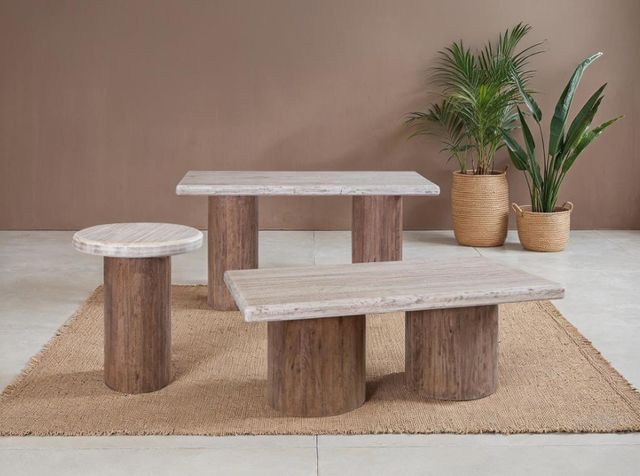 International Furniture Direct Sahara Cream Top Sofa Table with Caramel Brown Base-2