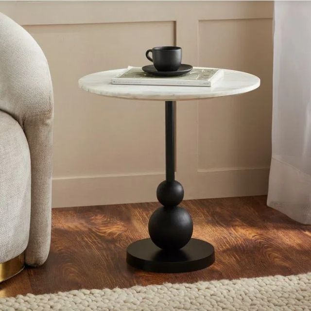 Renwil® Corrine White Marble Top Side Table with Matte Black Base-4