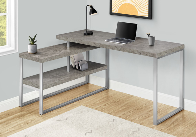 Monarch Specialties Inc. Concrete/Silver Corner Computer Desk-3