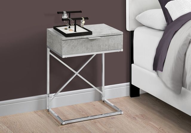 Monarch Specialties Inc. Grey Cement 24"H Drawer Accent Table with Chrome Metal Base-2