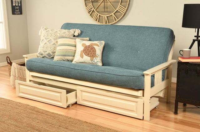 Kodiak Furniture Monterey Linen Aqua/Antique White Full Storage Futon with Mattress-1