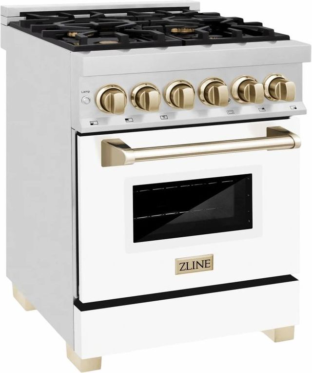 ZLINE Autograph Edition 24" Stainless Steel Pro Style Dual Fuel Range with Polished Gold Accents-1