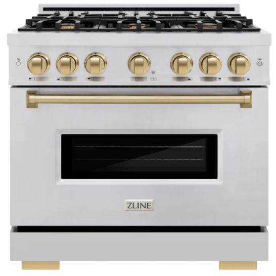 ZLINE Classic Autograph Edition 36" Stainless Steel Pro Style Gas Range with Champagne Bronze Accents-0