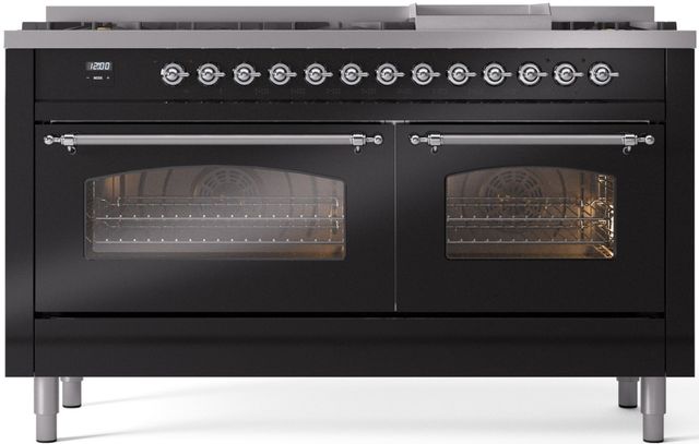 Ilve® Nostalgie II Series 60" Glossy Black Pro Style Dual Fuel Range-0