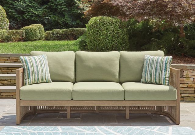 Signature Design by Ashley® Serena Shores Beige/Green Fabric/Wooden Outdoor Sofa-5