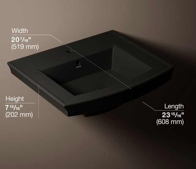 Kohler Archer® Black 24" Rectangular Pedestal Bathroom Sink-3