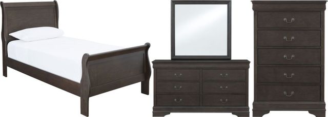 Signature Design by Ashley® Leewarden 4-Piece Dark Brown Twin Sleigh Bed Set-0
