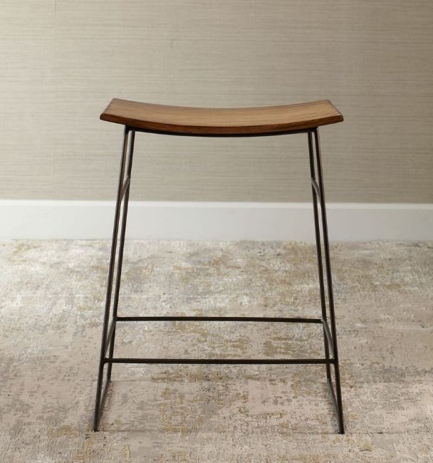Uttermost® Thura Walnut Counter Stool with Dark Gunmetal Legs-1