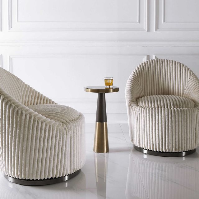 Uttermost® Fortier Black Glass Accent Table with Dark Espresso and Brushed Brass Base-1