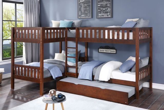 Homelegance® Rowe Dark Cherry Youth Twin Corner Bunk Bed with Twin Trundle-1