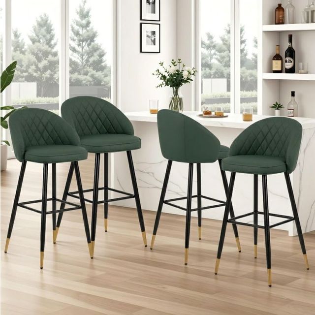 New Classic® Home Furnishings Oliver 4-Piece Green Vegan Leather Bar Stool Set-0