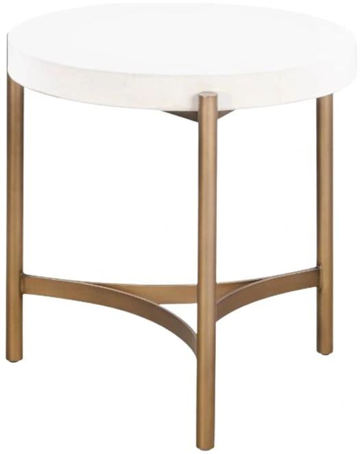 Modus Furniture Lyon White Side Table with Brushed Bronze Base-0