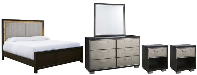 Signature Design by Ashley® Maretto 5-Piece Two-Tone California King Upholstered Panel Bed Set-0