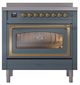 Ilve® Nostalgie II Noblesse 36'' Blue Gray Pro Style Induction Range with Brass Trim-1