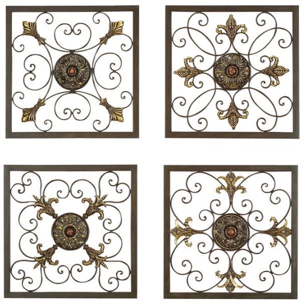 Deco Marche 4-Piece Brown Wall Decor with Gold Accents Set-1