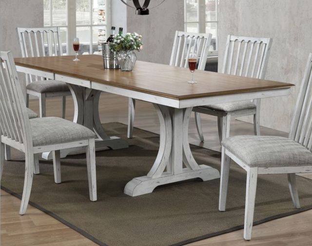 Winners Only® Highland Brown Top 96" Dining Table with Antique White Pedestal Base-1