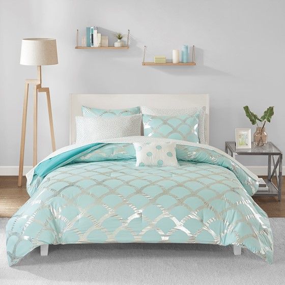 Olliix by Intelligent Design Lorna Aqua Twin Comforter and Sheet Set-0