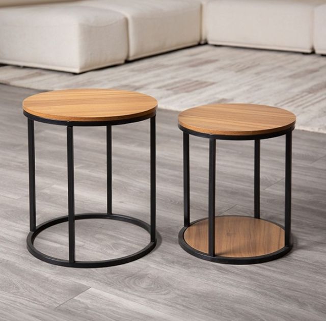 Furniture of America® Mollie 2-Piece Natural Nesting Table with Black Base-1