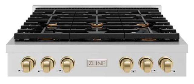 ZLINE Paramount Autograph Edition 36" Stainless Steel Gas Cooktop with Champagne Bronze Accents-0