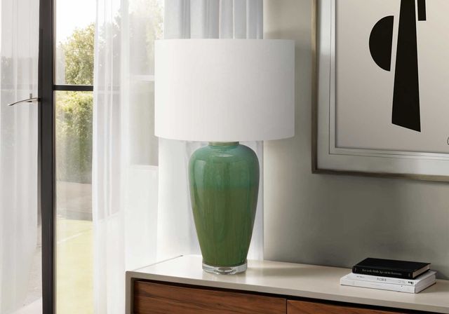 Monarch Specialties Inc. Green Ceramic Table Lamp with Ivory Shade-2