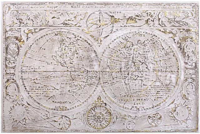 Classy Living Gilded Vintage World Map Embellished Wall Art-0