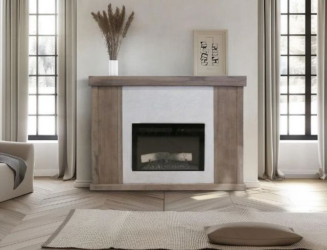 International Furniture Direct Natural Parota Brown 57" Fireplace Console-1