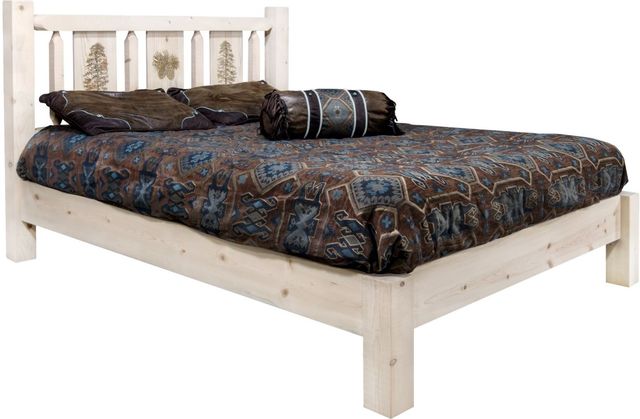 Montana Woodworks® Homestead Ready to Finish Queen Platform Bed with Laser Engraved Pine Tree Design-0