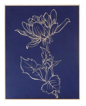 Olliix by Madison Park Velvet Lotus Navy and Gold with Gold Foil Framed Velour Canvas-1