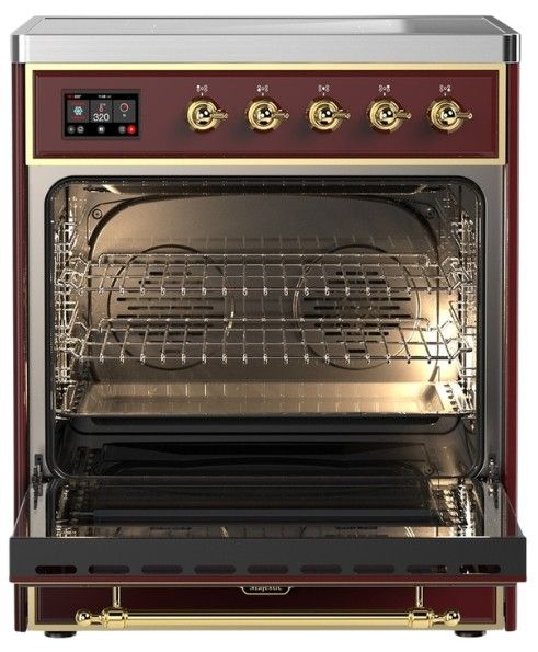 Ilve® Majestic III 30" Burgundy Pro Style Induction Range with Solid Door and Brass Trim-1